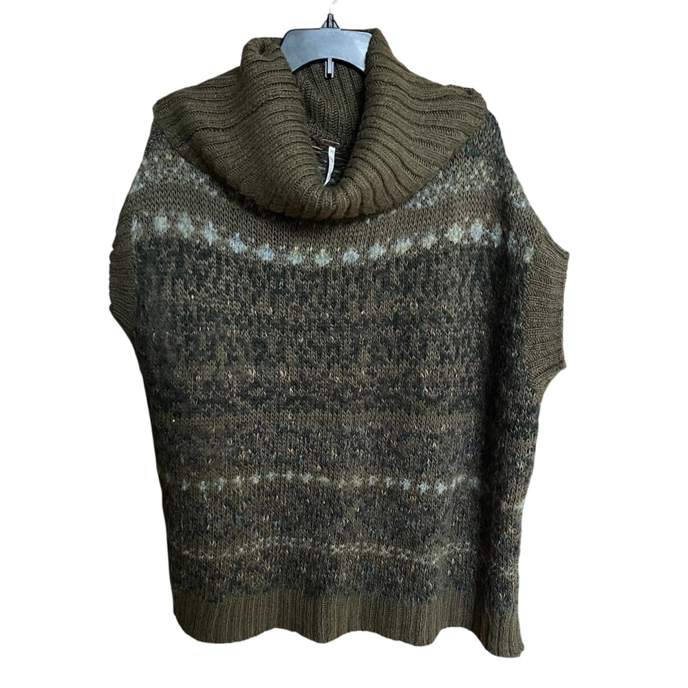Free People Snow Bunny Cozy Olive Green Turtleneck Sweater Short Sleeve size M
